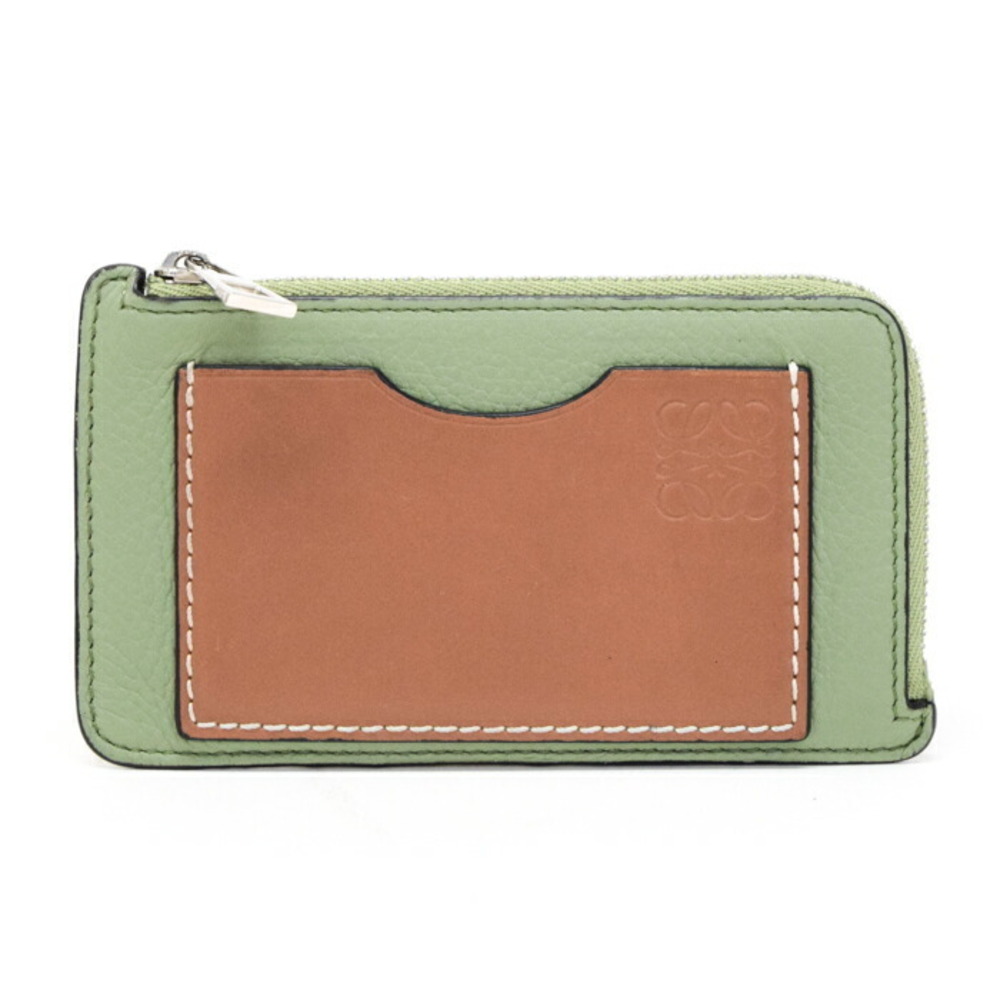 Loewe Coin Wallet Card Holder Calfskin Leather Anagram Green Brown - Picture 2 of 11